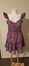 Shein Women Multicolor Floral FlutterSleeve Backless Knot Ruffle Dress Size 8/10