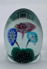 Murano Art Glass Paperweight ITALY Cobalt Blue Morning Glory Flowers Egg Vintage