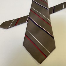 KETCH Necktie Tan Red Navy White Diagonal Stripe Pattern Classic Length 3  Width