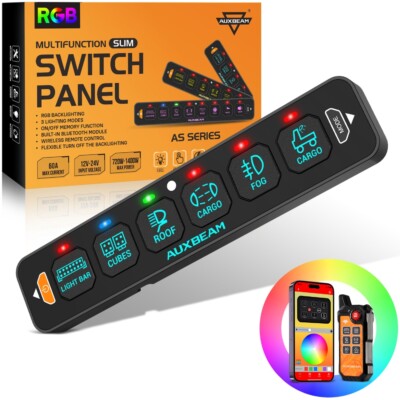 2025 AUXBEAM AS-600 6 Gang Switch Panel RGB APP+Remote Toggle/ Momentary/ Pulsed