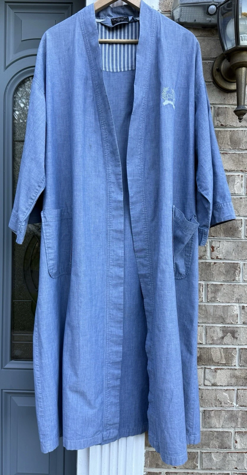 Robe kimono CHRISTIAN DIOR MONSIEUR vintage 100% coton unisexe bleu chambray.