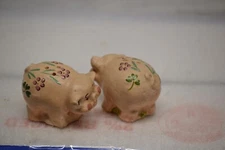 VINTAGE CHALK PIG WITH FLOWERS SALT & PEPPER SHAKERS 1.5" TALL