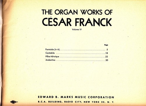 The Organ Works of Cesar Franck Volume IV Marks Organ Library No. 77 1948 - Imagen 2 de 3