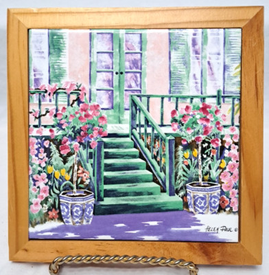 Retro Helen Paul Collection 1992 By Vandor Tile Trivet Wood Frame Cottage Core