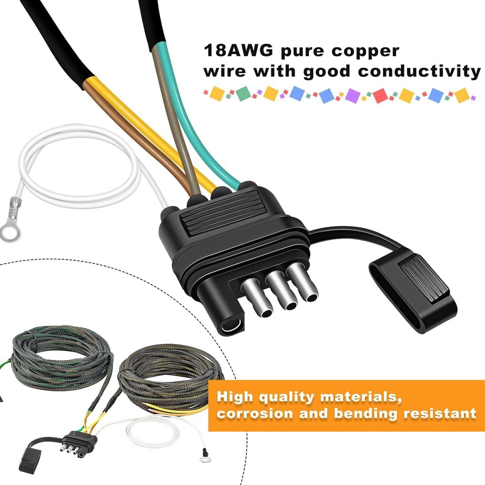 22FT 4 Pin 5 Wire Trailer Wiring Harness Connector Wire Plug for