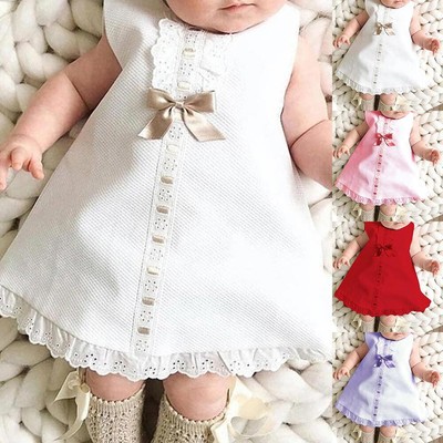 Infant Baby Girls Sleeveless Lace Bowknot Dress Headband Sets Outfit Clothes