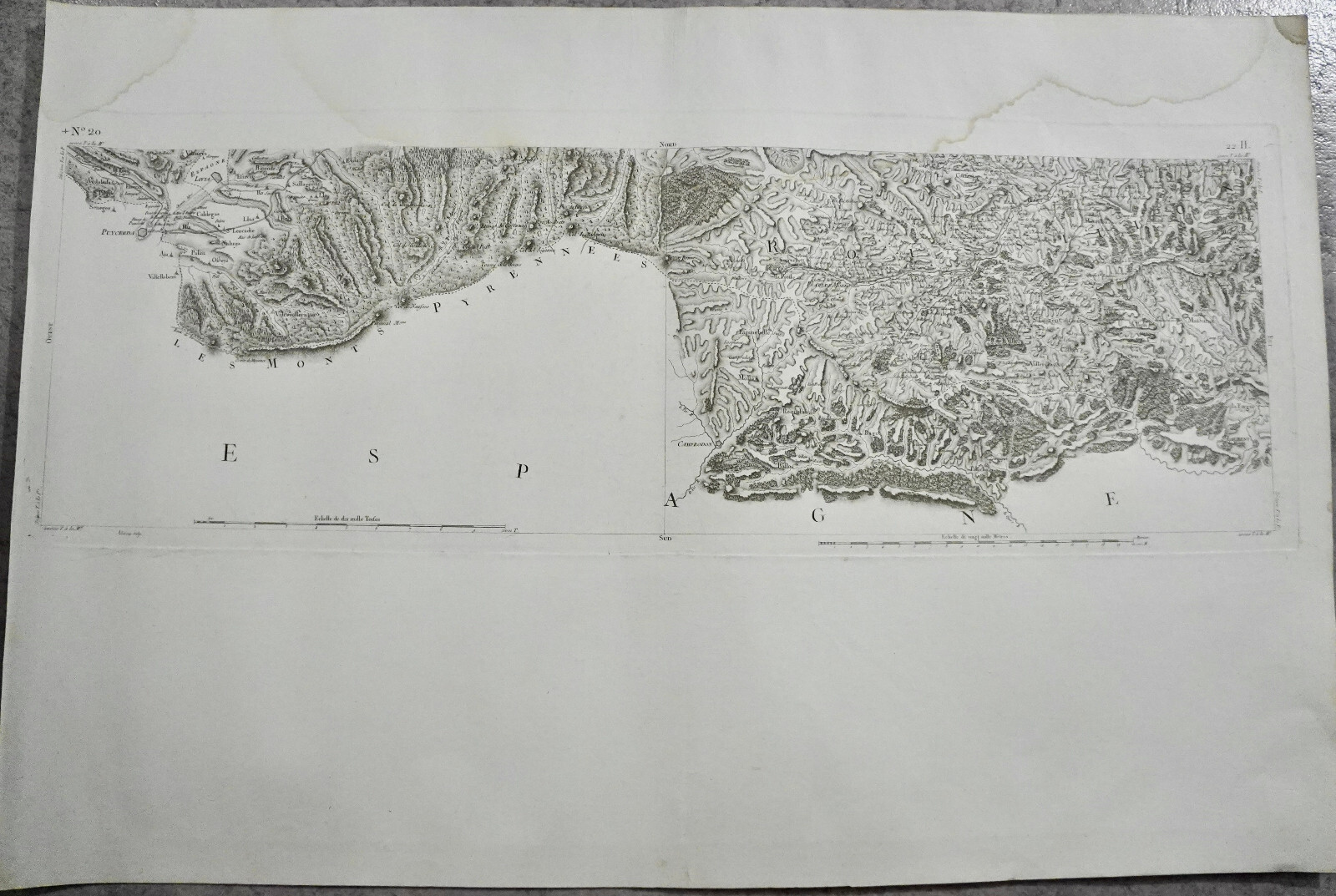 CASSINI CARTE IN PLANO 630mm X 950 mm, PUYCERDA CAMPRODON..., 1808, n°20, 22 H,