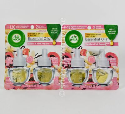 2 Packs of 2 Air Wick Essential Oil Refills - VANILLA & PINK PAPAYA = 4 Refills