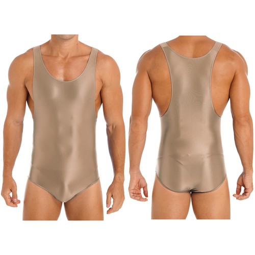 Mens Glossy Sleeveless Bodysuit Leotard Stretchy Jumpsuit Wrestling AU - Picture 43 of 81
