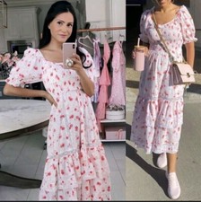 NWOT Love Shack Fancy Target M Cosette Smocked Pink Floral Cotton Lace Dress