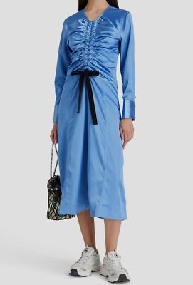 blue ganni dress Ganni Cotton Shirt Dress With Flared Skirt