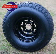 GOLF CART 10x7 STEEL WHEELS and 22x9.5-10 TURF/STREET TIRES(4) 