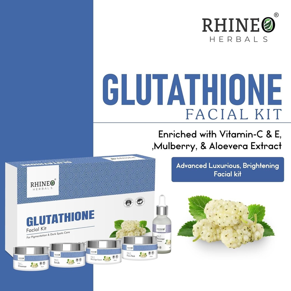 best glutathione facial kit RHINEO HERBALS Glutathione Facial Kit For Glowing Brightening & Blemish  Skin