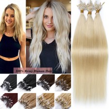 150S THICK Micro Loop Tips Ring Remy Real Human Hair Extensions Bead Full Head k