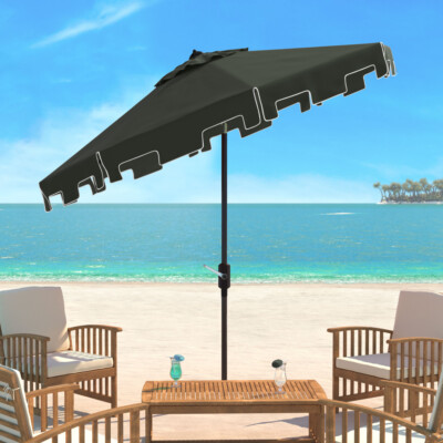 SAFAVIEH Outdoor Collection Zimmerman 9-Foot Tilt Umbrella & Flap | Dark Green |
