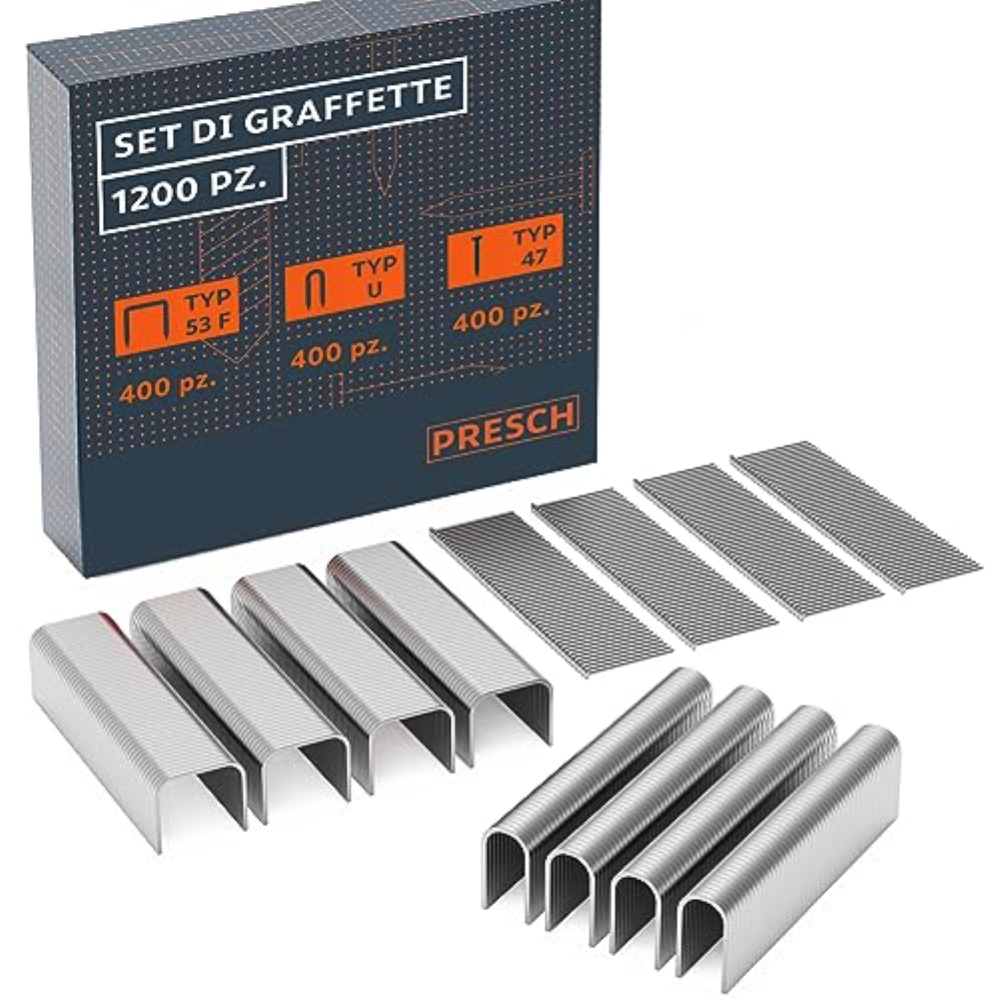 Presch Set di Graffette e Chiodi per sparachiodi manuale, 1200 pezzi - Include g