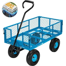880lbs Garden Carts Heavy-Duty Yard Mesh Wagon Cart Steel Lawn Utility Cart Blue