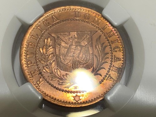 1878 NGC PF66RD CAMEO Dominican Republic 1 Centavo Pattern KM-E10.2 . RED . - Picture 9 of 17