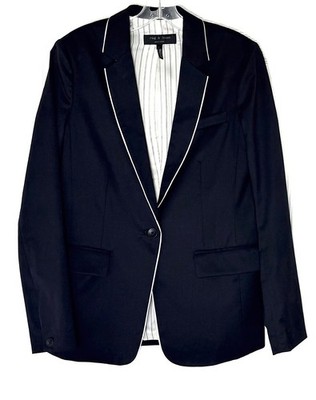 Rag & Bone Navy Blue Wool Blend Contrast Piped 1-Button Tuxedo Blazer Jacket 4