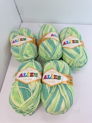 Alize Viscose Natural Yarn Lot Of 5 Greens 3.5oz Each