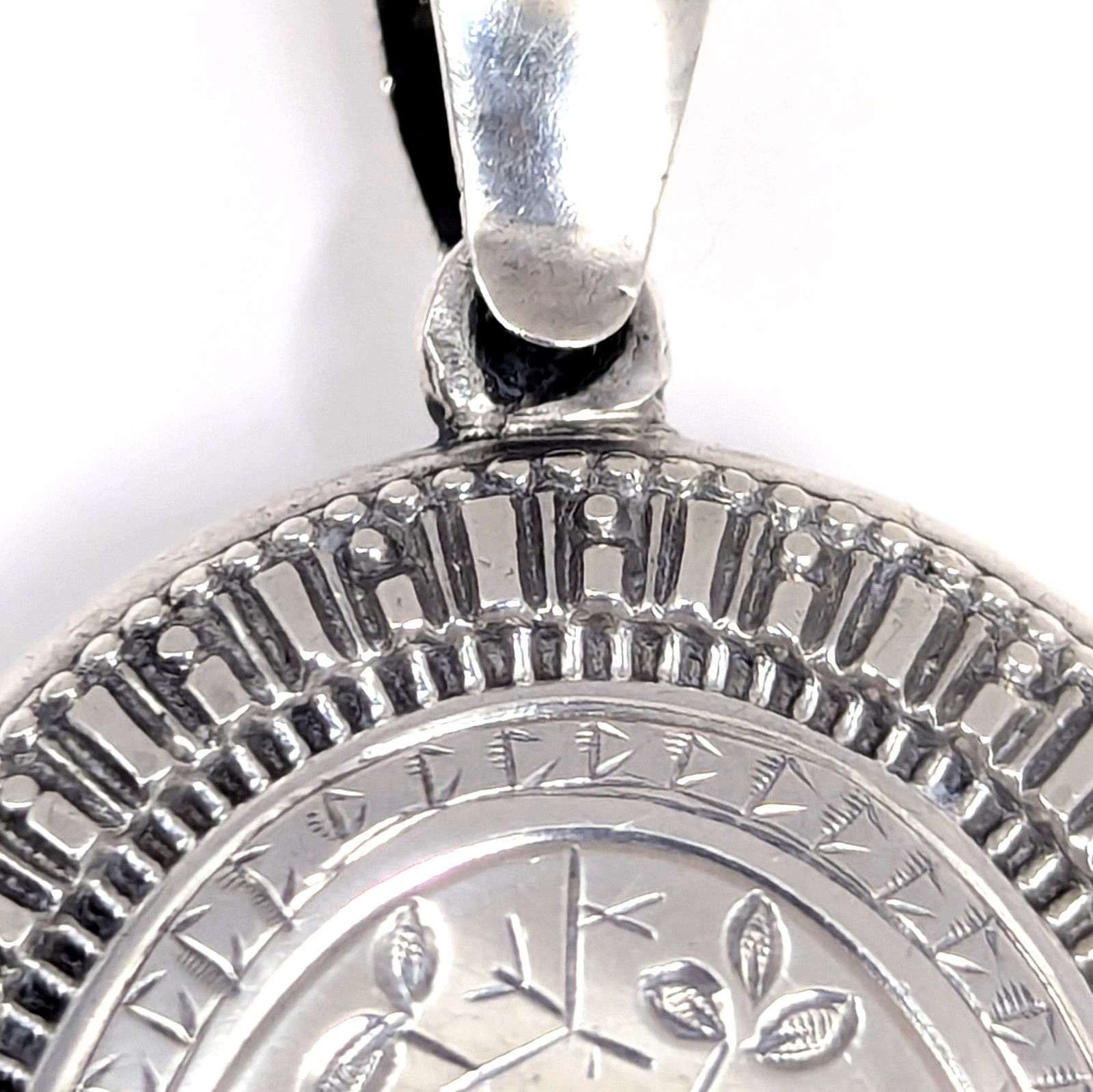 Antique Solid Silver Engraved Locket Pendant with… - image 3