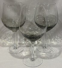 3 Pier 1 Smoke Crackle Red Wine Glasses 8 5/8” Clear Stem Discontinued 2017