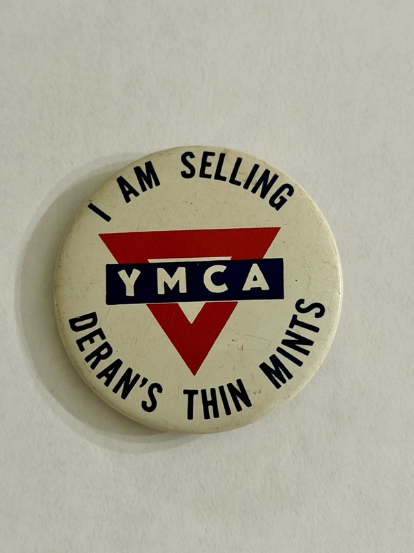 1960s YMCA I’m Selling Deran’s Thin Mints  2 1/4” Litho Advertising Button
