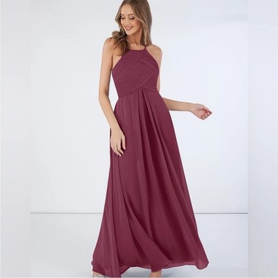 Azazie Ginger Bridesmaid A-Line Halter Pleated Chiffon Dress Cabernet - A0 - NWT