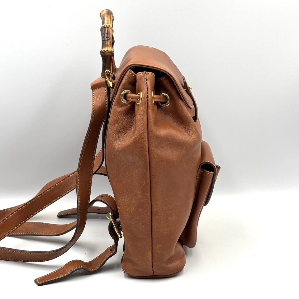 Mochila Gucci Cuero Bambú Marrón Auténtica Foto 4 de 4