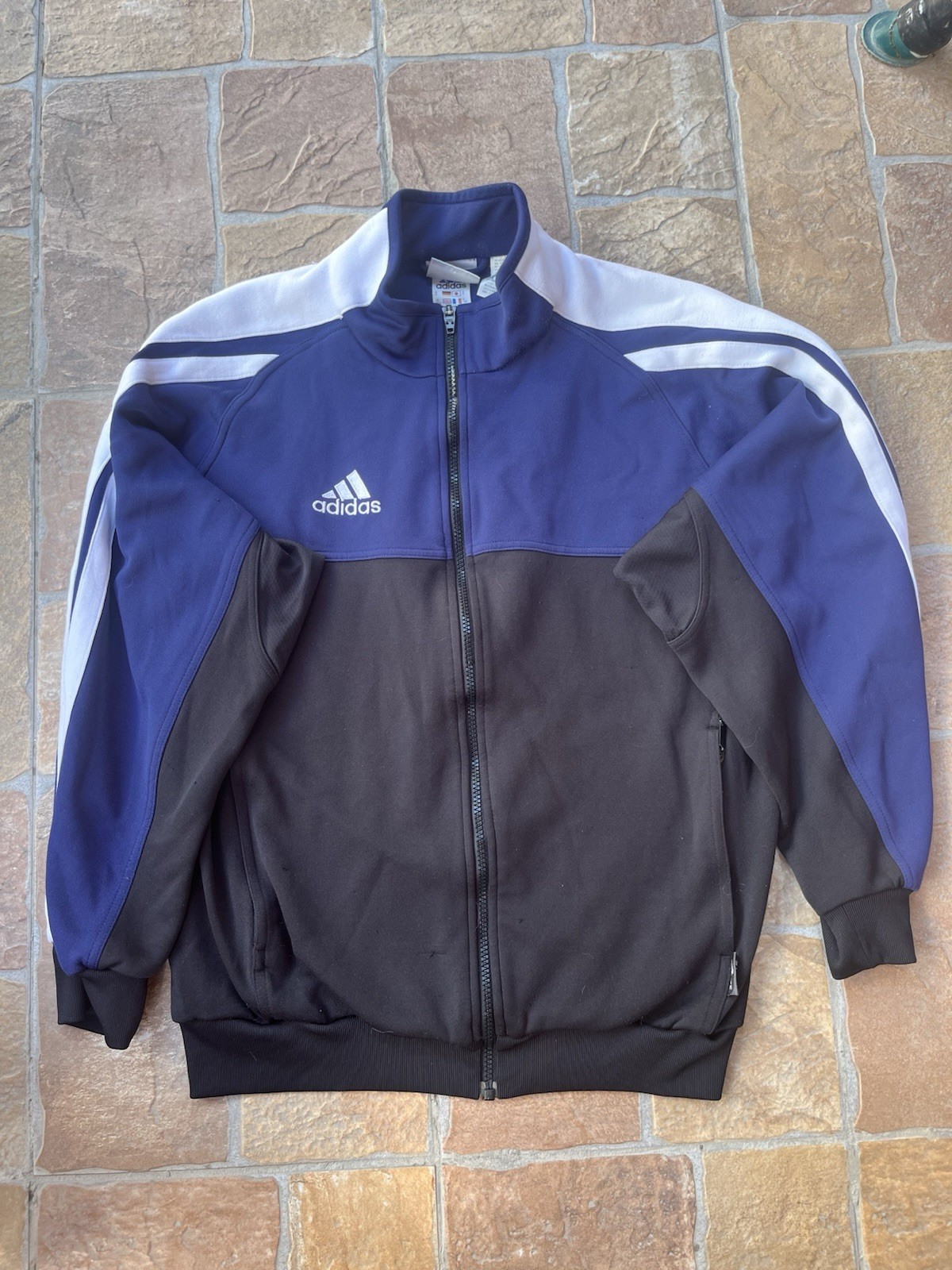 adidas Felpa Uomo Zip Intera M blu/nero/bianco con tasche e logo tinta unita