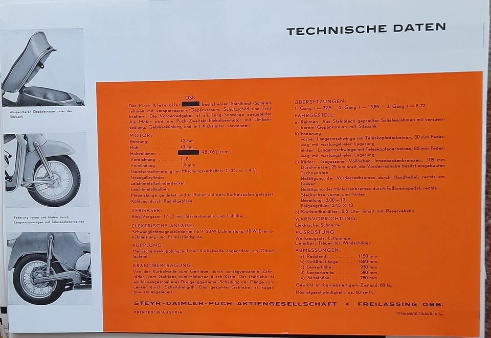 Puch DS 60 R DSR 50  Moped Prospekt 1960  original rar  SDP Freilassing - Imagen 2 de 2