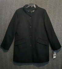 Ralph Lauren Overcoat Womens 12 Wool Blend Tab Front Black Buckle Collar NWT