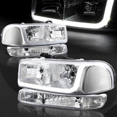 #ad For 1999 2006 GMC Sierra 1500 2500 DRL LED Chrome Clear HeadlightsBumper 4PCS $63.99