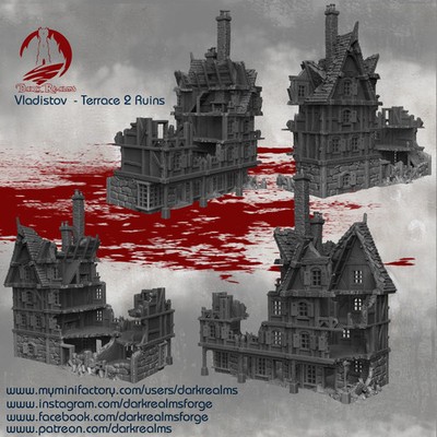 Market Town Terrace Shops 2 Ruins - Vladistov - Dark Realms Terrain Wargaming D&