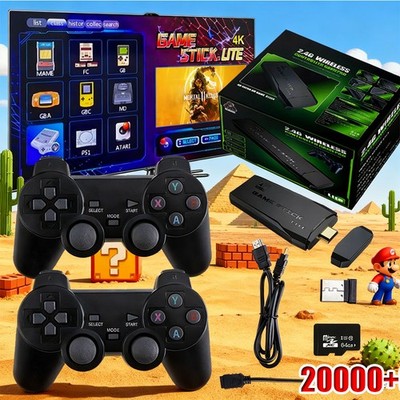 Wireless 4K HDMI Videospielkonsole Retro 20000+ TV Spiele Stick 64GB + 2 Gamepad