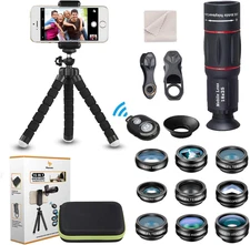 15 in 1 Universal Phone Camera Lens Kit 18X Telephoto Lens Wide Angle Lens,Macro