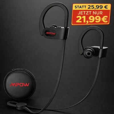MPOW BH088AD Bluetooth Sport Kopfhörer IPX7 Wasserdicht 16H Akku CVC6.0 Ohrbügel - Bild 1 von 4