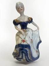 KPM Royal Berlin Germany Porcelain Dancing Lady, Blue & White Dress, Gold Trim