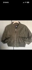 ZARA Women’s Green Satin Cropped Bomber Jacket Zip Front Size M Pockets