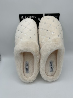 Ellen Tracy Ivory Cream Color Memory Foam Slippers Size Medium 8 NWT