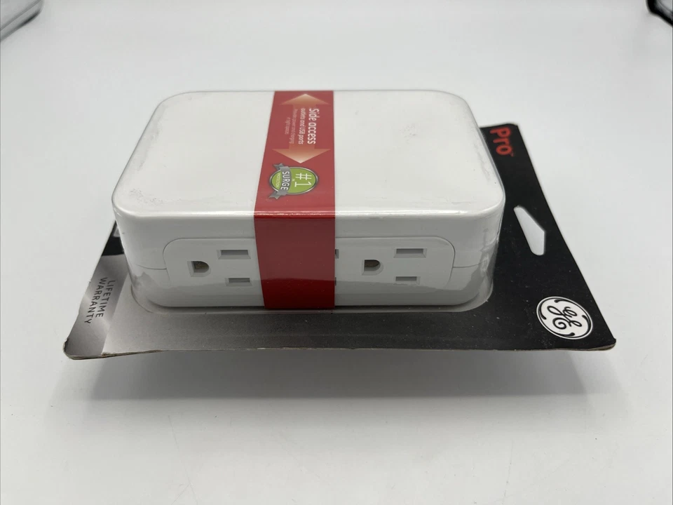 GE Pro 2 Outlet + 2 USB Side Access Surge Protector 2.4 Amp White Model 37090 - Image 3 of 4