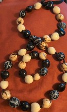 Vintage Hawaiian kukui nut lei necklace and matching bracelet