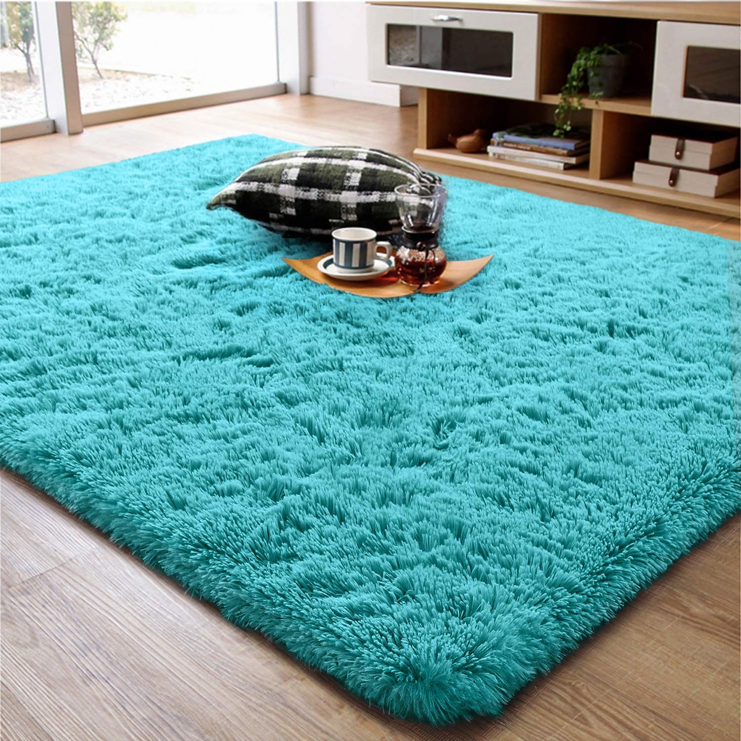 Soft Fluffy Area Rug 4x6 in Teal Blue | Plush Shag Carpet for Living Room &