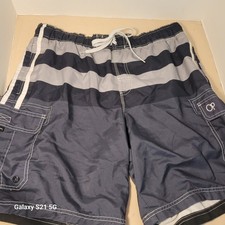 OP Ocean Pacific Mens Black Grey Striped Cargo Board Shorts Swim Trunks