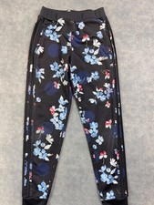 Adidas Pants Kids 10-12 Black Floral Ankle Joggers Elastic Waist Cuffed Logo