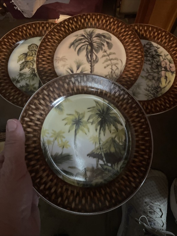 Elite Decor Decorative Plates Palm Trees Floral 7.5" Set of 4