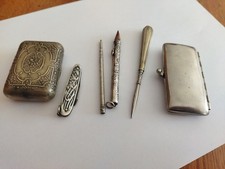 Ancien Outils Art Déco Couteau Porte Mine Boîte Onglier Miniature Chatelaine