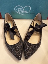 Women  s Betsy Johnson Black Flat Glitter Shoes Size 5