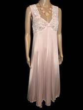 Shadowline Medium Silky Nylon Long Nightgown Lace Gown Pink Bodice Sleeveless