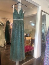 Green Beaded Prom Dress Sz S Long Formal Evening Gown Sleeveless A-Line Sparkly